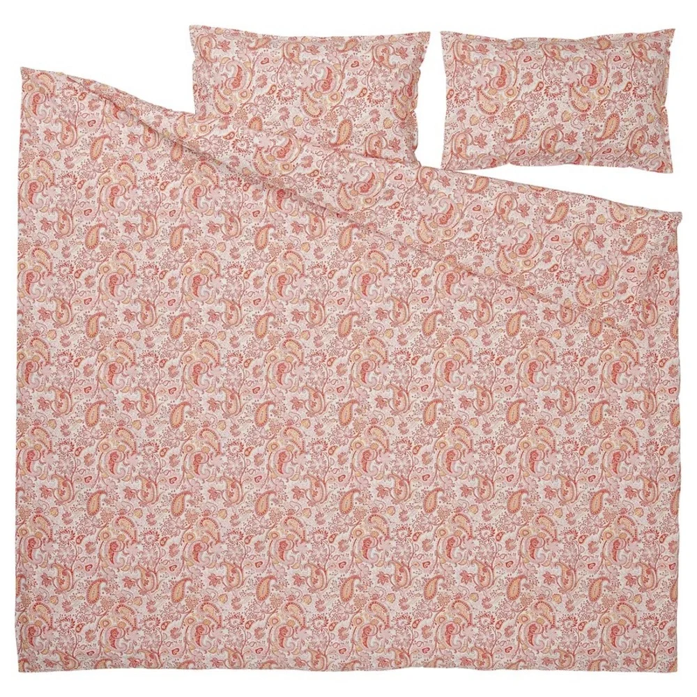 Paisley Patterned Bedding Set - Orange and Cream